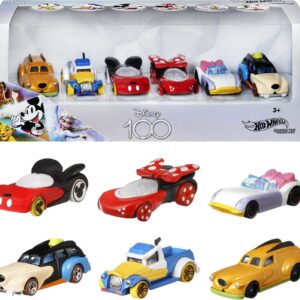 Hot Wheels Mattel Disney Toy Cars 6-Pack, Set of 6 Character Vehicles in Collectable Packaging: Mickey, Minnie, Pluto, Daisy, Donald & Goofy