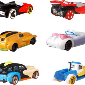 Hot Wheels Mattel Disney Toy Cars 6-Pack, Set of 6 Character Vehicles in Collectable Packaging: Mickey, Minnie, Pluto, Daisy, Donald & Goofy