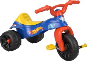 fisher-price hot wheels toddler tricycle tough trike toy bike with handlebar grips & storage for preschool kids ages 2+ years​ (amazon exclusive)