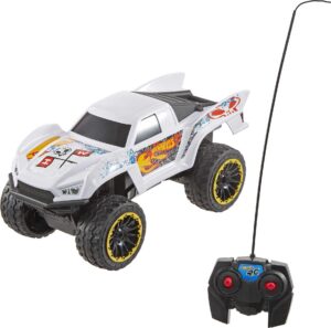 hot wheels toy car rc, remote-control white ford f-150 team hot wheels jump truck, large wheels & high-performance engine, 2.4 ghz with range of 65 feet