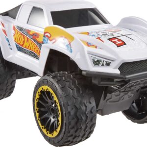 Hot Wheels Toy Car RC, Remote-Control White Ford F-150 Team Hot Wheels Jump Truck, Large Wheels & High-Performance Engine, 2.4 GHz with Range of 65 feet