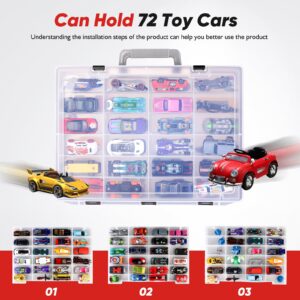 RHCOM Toy Organizer.72 Compartments.Toy Storage Box Compatible With Hot wheels Cars, Matchbox Cars,Mini Toys and Small Dolls.Toy Storage Display Case With 3 Layers of Removable Trays (Black)