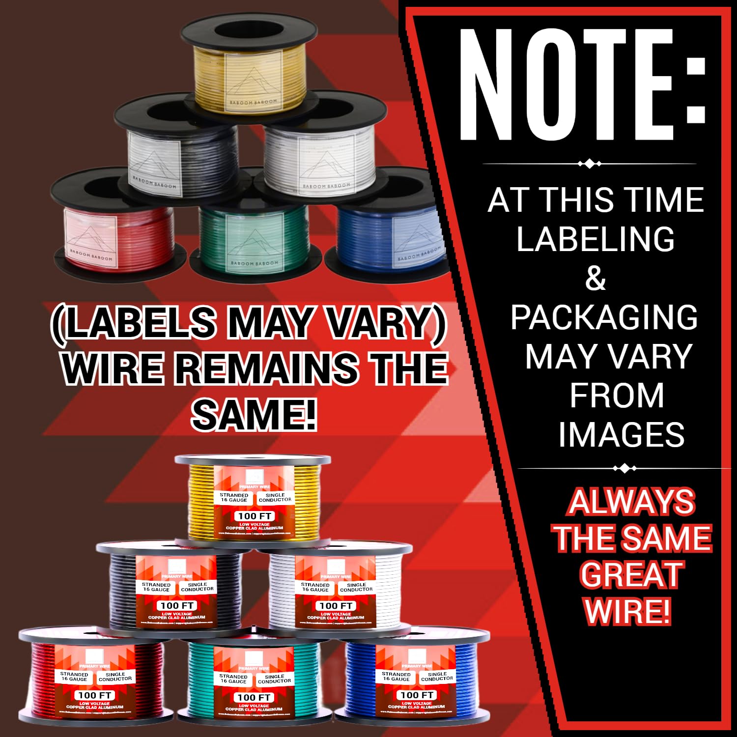 16 Gauge Wire Combo 6 Pack 12V 100'FT per Roll (600 ft Total) Auto Wire Copper Clad Aluminium Low Voltage