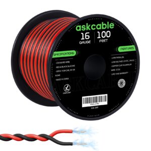 askcable 16gauge 100ft electrical wire cable flexible wire extension cord 16awg copper clad aluminum copper wire 2 conductors red black parallel wire line hookup led lighting strips 12v/24v dc cable