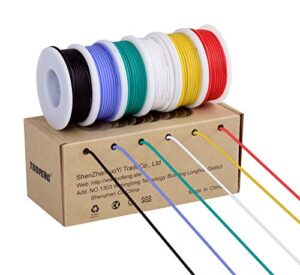 tuofeng 18 gauge wire spool 13.2ft / 4m each 6 colors,18 awg stranded wire hook up wire kit, silicone rubber insulated/tinned copper/flexible/18awg wire for automotive wiring