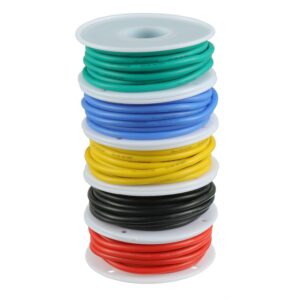 BOJACK 16 AWG Flexible Silicone Wire Electric Wire Hook up Wire Kit 300V Cables with Plus 20 φ4mm Heat Shrink Tubings and a Mini Wire Stripper(5 Colors 13.12Ft Each Color, 16AWG)