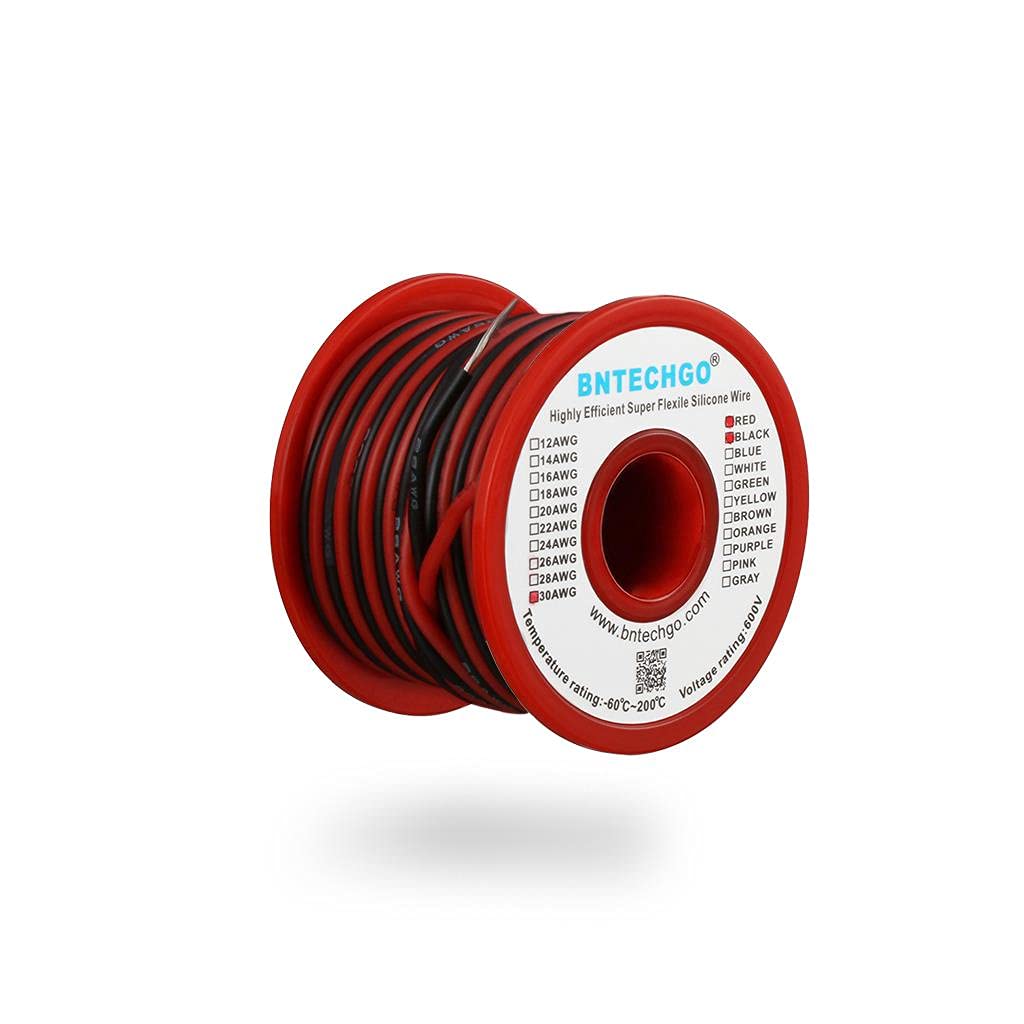 BNTECHGO 30 Gauge Silicone Wire Spool Red and Black Each 50ft 2 Separate Wires Flexible 30 AWG Stranded Tinned Copper Wire