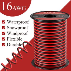 THLY 150FT 16 Gauge Wire, Automotive Wire 16 AWG Wire Electrical Wire 12V/24V Low Voltage Wire 2 Conductor Red and Black Wire for LED Light Bulbs Lamp Marine Car Speaker Wires