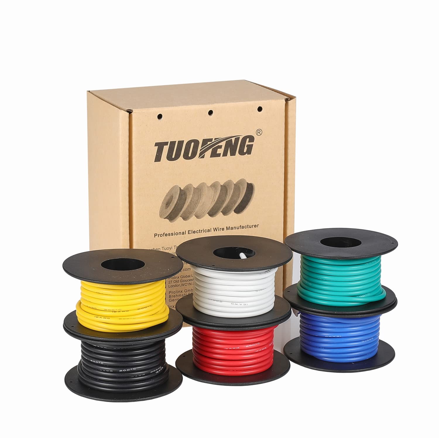 TUOFENG 16awg Wire Flexible Silicone Wire,16 Gauge Tinned Copper Wires Silicone Rubber Insulated (6 Different Colored 15ft /4.6m Each)(OD: 3 mm) 600V Stranded Wire Automotive Wiring