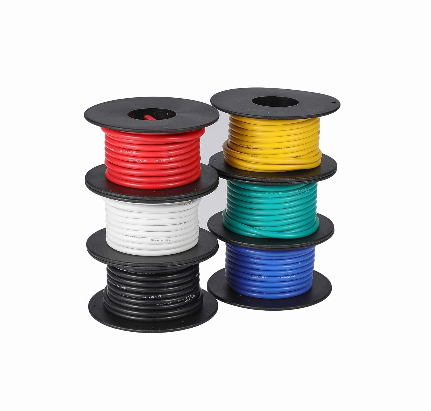 TUOFENG 16awg Wire Flexible Silicone Wire,16 Gauge Tinned Copper Wires Silicone Rubber Insulated (6 Different Colored 15ft /4.6m Each)(OD: 3 mm) 600V Stranded Wire Automotive Wiring