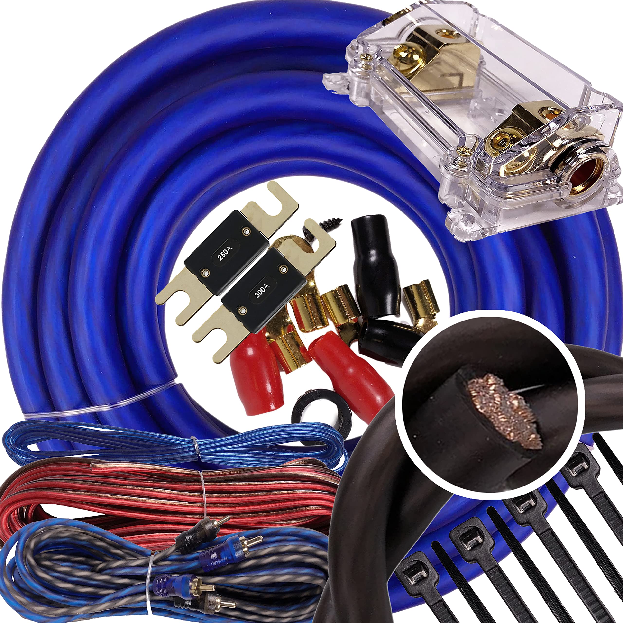 Complete Gravity Elite 0 Gauge Amp Kit Amplifier Install Wiring 0 Ga Wire 5000W to 8000W - Ultra Soft Wire - S1 Kit Blue - for Installer and DIY Hobbyist - Perfect for Car/Truck/Motorcycle/RV/ATV