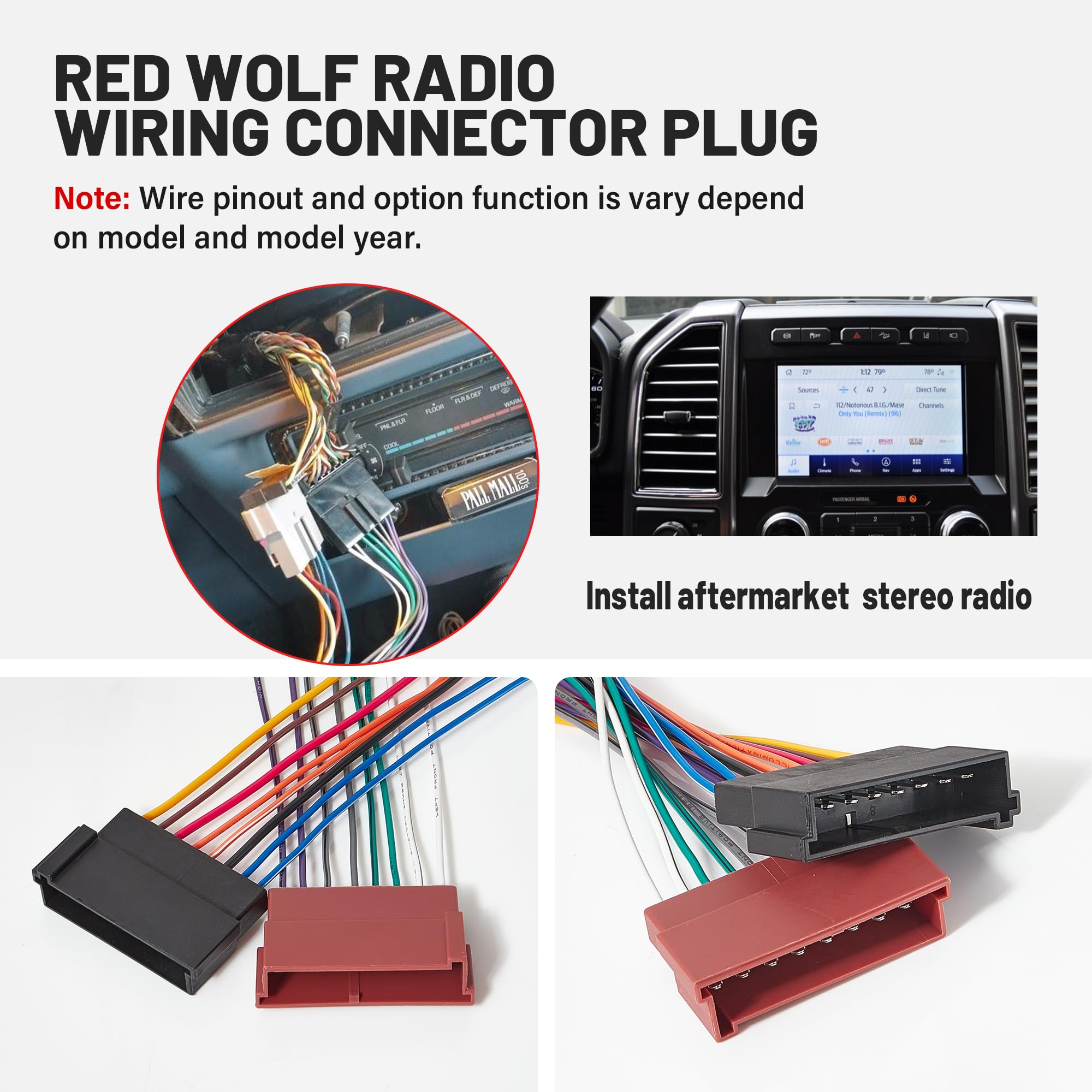 RED WOLF Stereo Wiring Harness W/Pre-Install Wire Connector Fit for 1986-1998 Ford F150, 1995-2001 Expedition, 1986-1997 Ranger, Lincoln/Mercury 1986-1994 Aftermarket Radio CD Player Installation