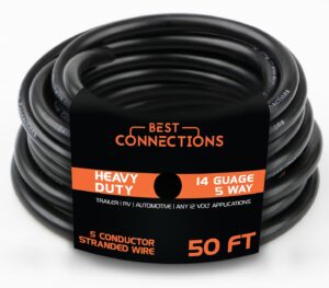 best connections 5 way trailer wire – heavy duty 14 gauge 5 conductor insulated cable – durable, weatherproof, color-coded 5 way trailer wiring extension for rv trailer and automotive (50 feet)