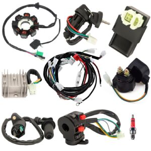 Complete Wiring Harness Kit Electrics ATV Wire Harness Kit with CDI Stator Regulator Ignition Switch Solenoid Relay For GY6 125cc 150cc Pit Bike Scooter ATV Quad Go Kart 4-Stroke Parts by Yolik