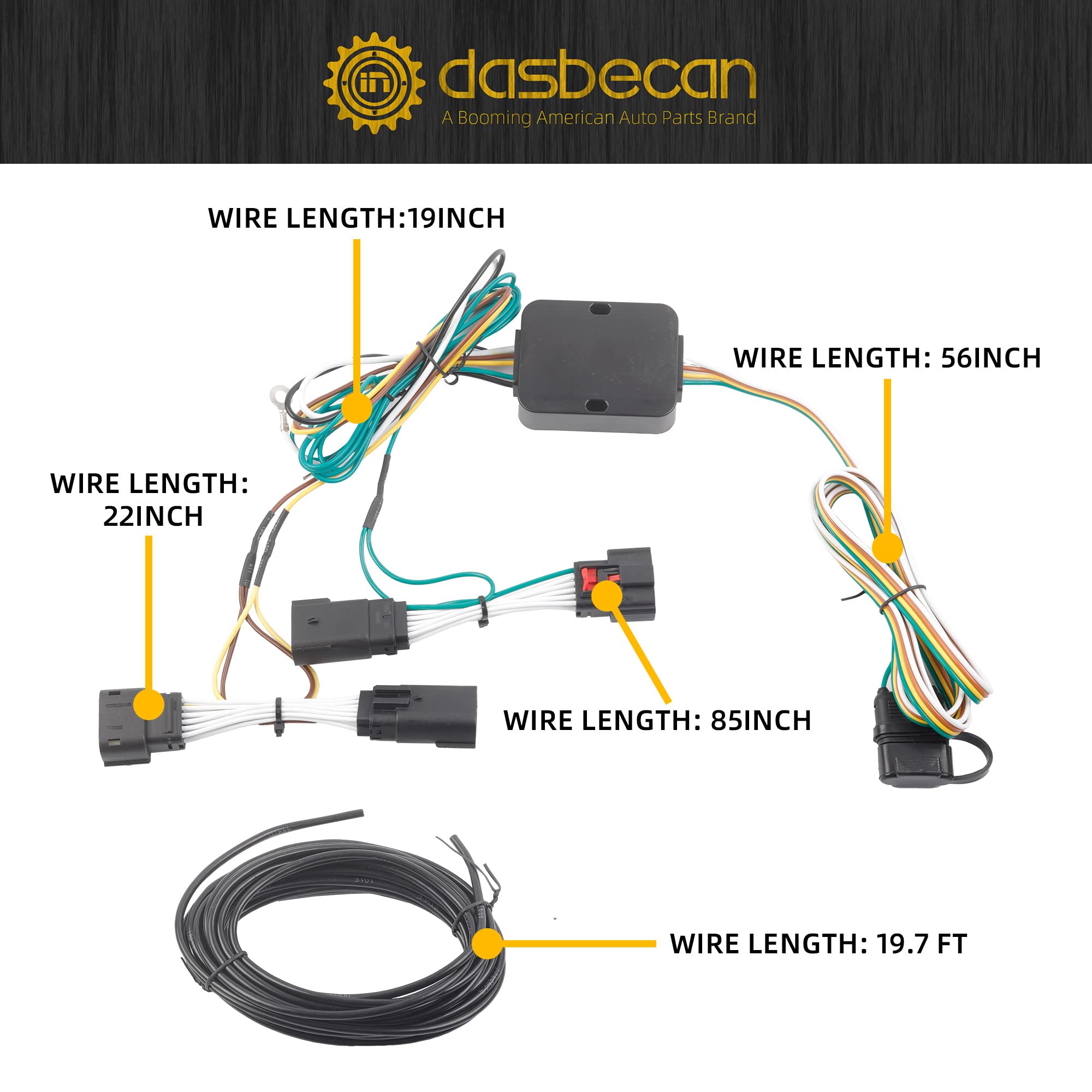 Dasbecan 56407 4-Pin Trailer Wiring Harness Compatible with Jeep Wrangler JL 2018-2024 Gladiator GT 2020-2024 4 Way Towing Hitch Wiring for Trailer Light Connect