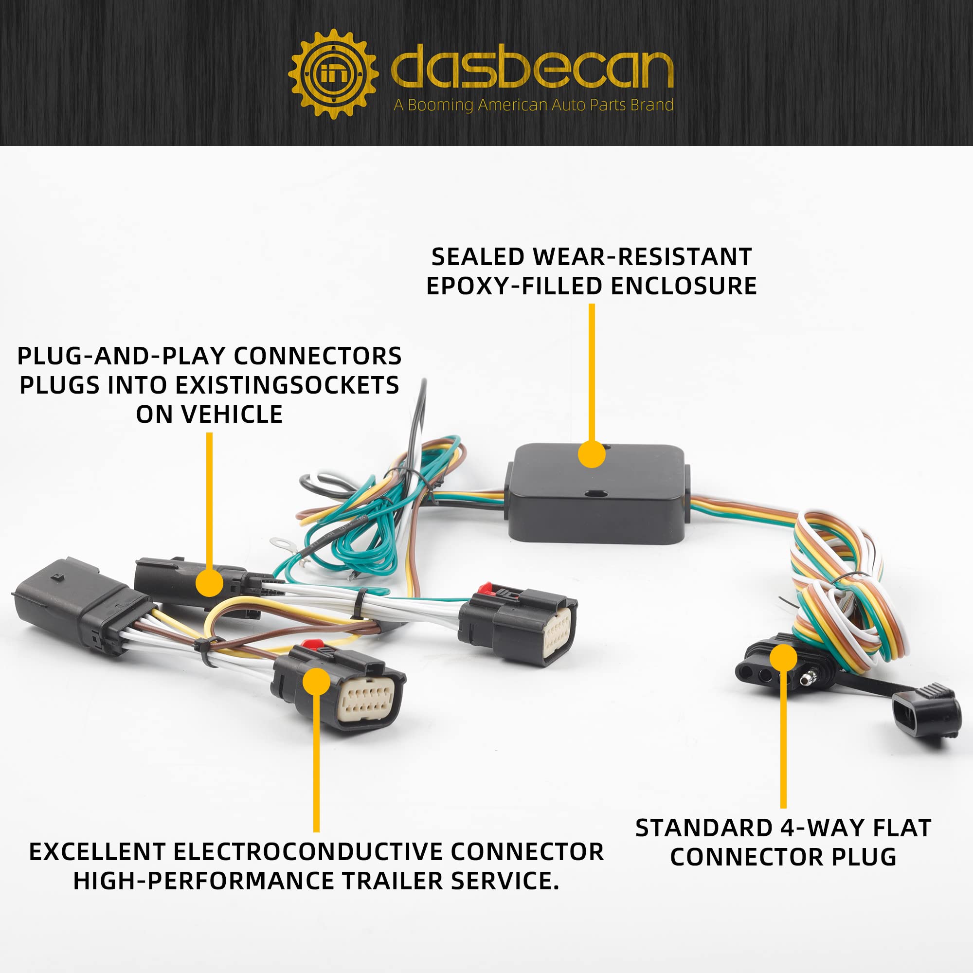 Dasbecan 56407 4-Pin Trailer Wiring Harness Compatible with Jeep Wrangler JL 2018-2024 Gladiator GT 2020-2024 4 Way Towing Hitch Wiring for Trailer Light Connect