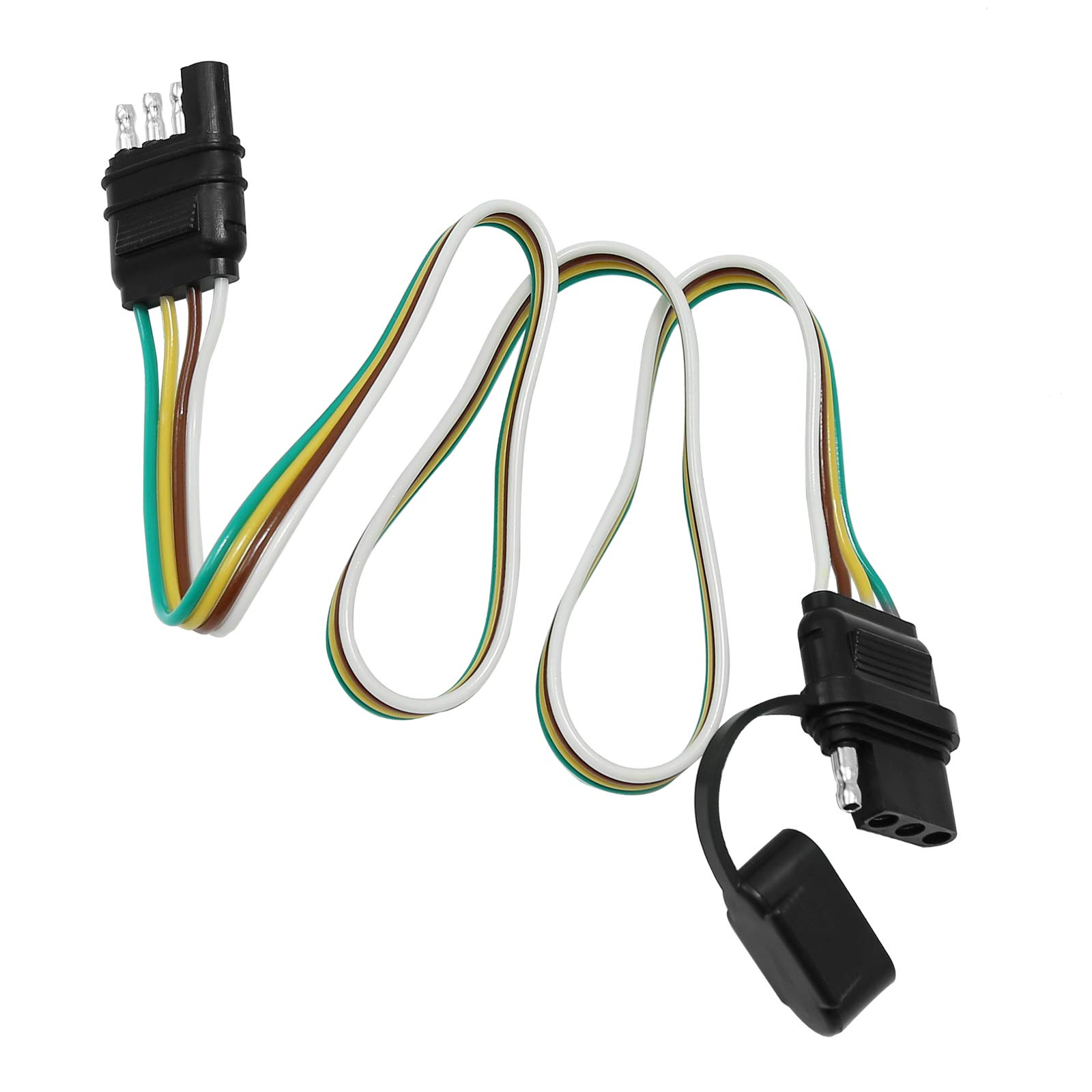 Hoypeyfiy Trailer Light Wiring Harness Kit,4 Wires 4-Way Plug 4 pin Flat Wire Extension Male & Female Connector 32" Inch Long