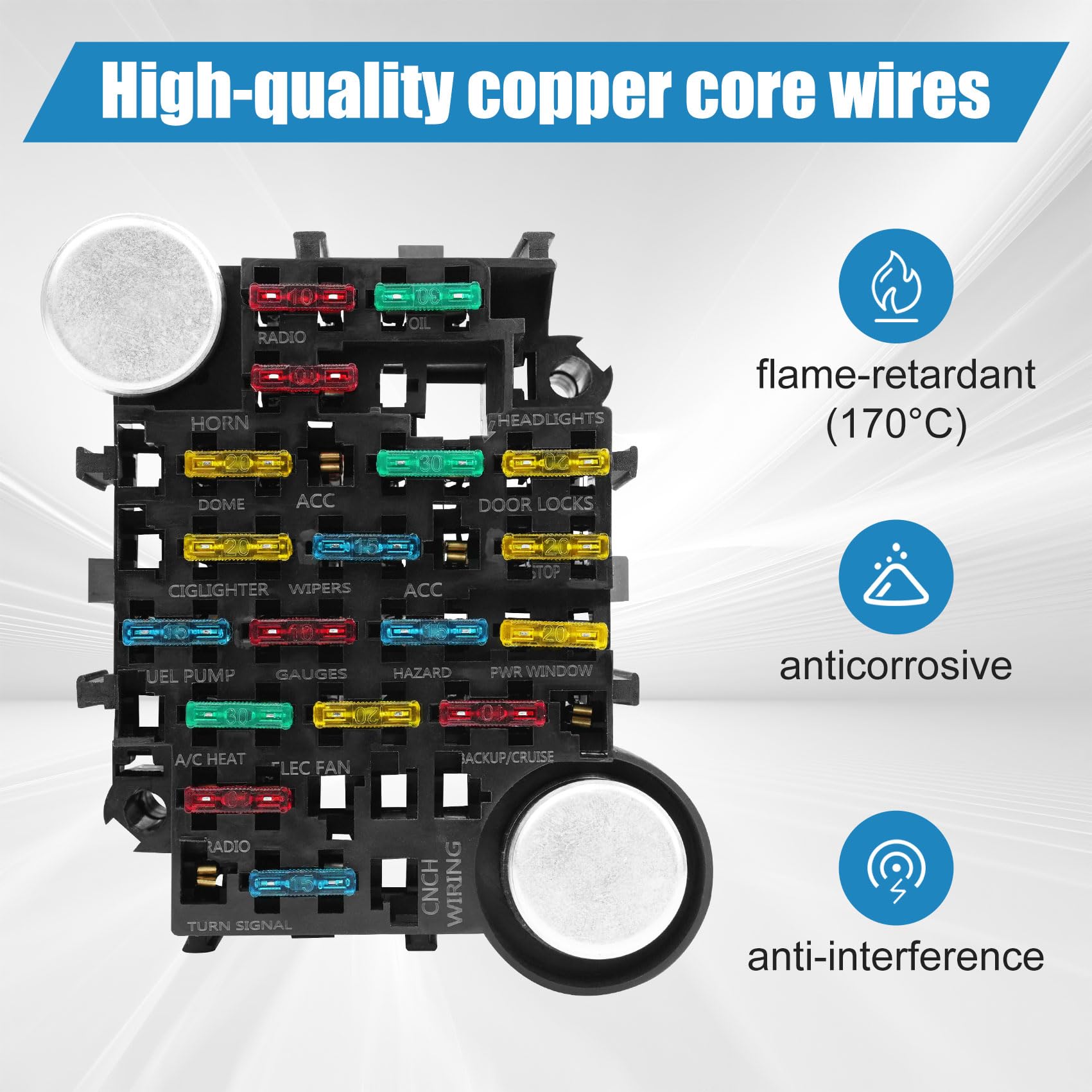 Universal 21 Circuit Wiring Harness Kit, 21 Circuit Wiring Harness Kit, 21 Circuit Universal Wiring Harness Kit Extra Long Wire Standard Color 17 Fuses for GM Chevy Chrysler Ford Mopar Hotrods Ratrods