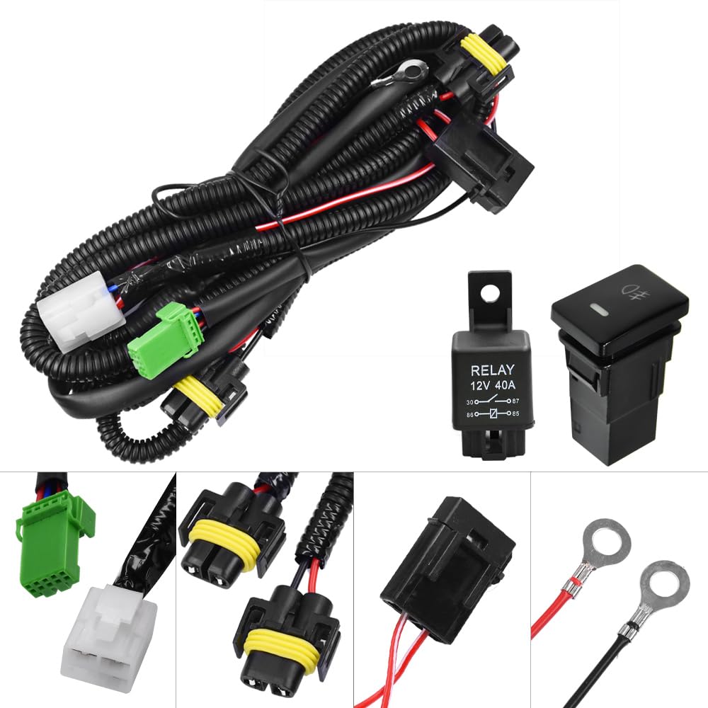 HUIQIAODS H11 H9 880 881 Fog Light Wiring Harness Socket Wire Connector with 40A Relay ON/OFF Switch Kits for Toyota GM Hyundai Accent Elantra Peugeot LED Work Lamp Driving Light Etc