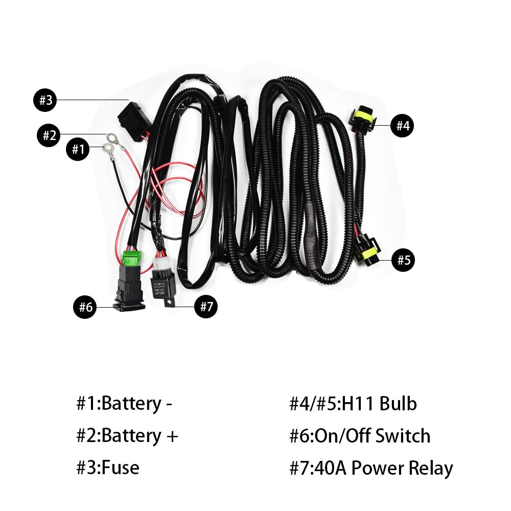 HUIQIAODS H11 H9 880 881 Fog Light Wiring Harness Socket Wire Connector with 40A Relay ON/OFF Switch Kits for Toyota GM Hyundai Accent Elantra Peugeot LED Work Lamp Driving Light Etc