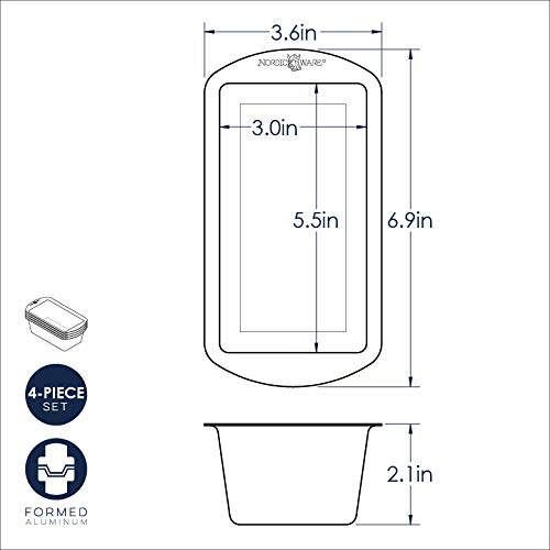 Nordic Ware Natural Aluminum Commercial Mini Loaf Pans, Four 2-Cup Pans