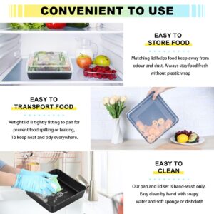 P&P CHEF Square Baking Pan with Lid, 8 x 8 x 2 Inch, Nonstick Stainless Steel Square Cake Pan and Plastic Lid, Black Bakeware for Lasagna Brownies, Durable & Easy Clean, 2PCS (1 Pan + 1 Cover)