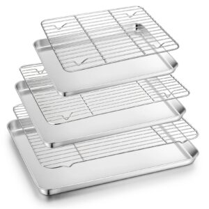 teamfar baking sheet and cooling rack set (3 pans + 3 racks), stainless steel cookie sheet with roasting racks for cooking/cooling, healthy & dishwasher safe, sturdy & long lasting