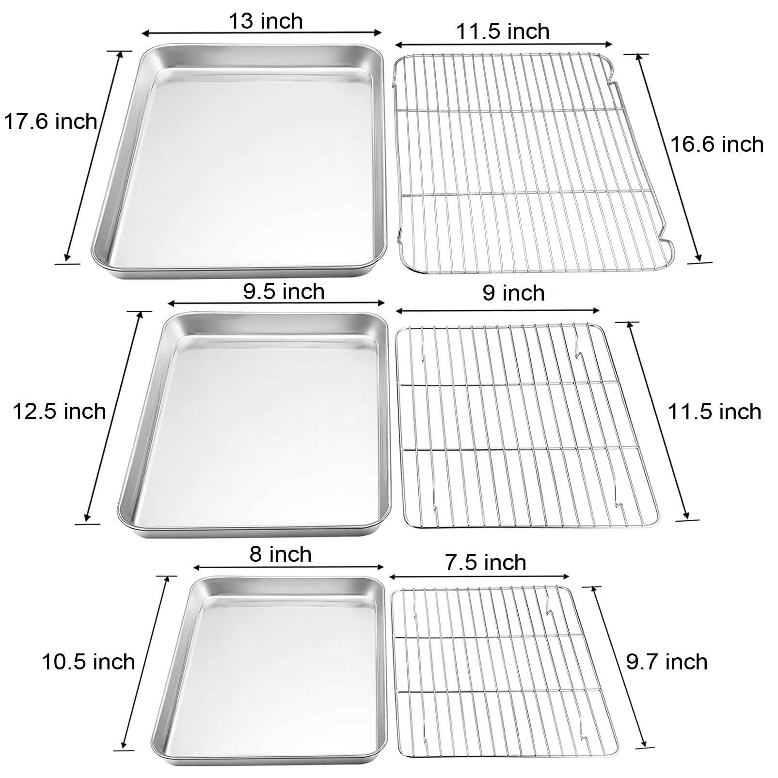 TeamFar Baking Sheet and Cooling Rack Set (3 Pans + 3 Racks), Stainless Steel Cookie Sheet with Roasting Racks for Cooking/Cooling, Healthy & Dishwasher Safe, Sturdy & Long Lasting