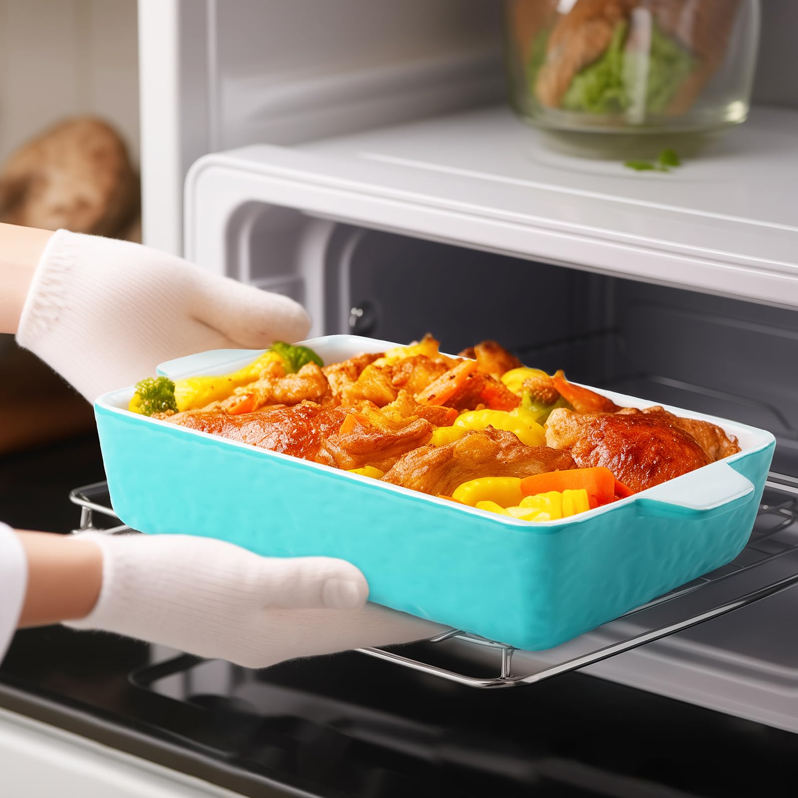 Krokori Ceramic Baking Dish, Casserole Dish for Oven, Lasagna Pan Deep, 9x13 Baking Pan with Handles, Porcelain Bakeware for Lasagna, Baking, Cooking, Kitchen, Daily Use, Wedding Gift (Aquamarine)