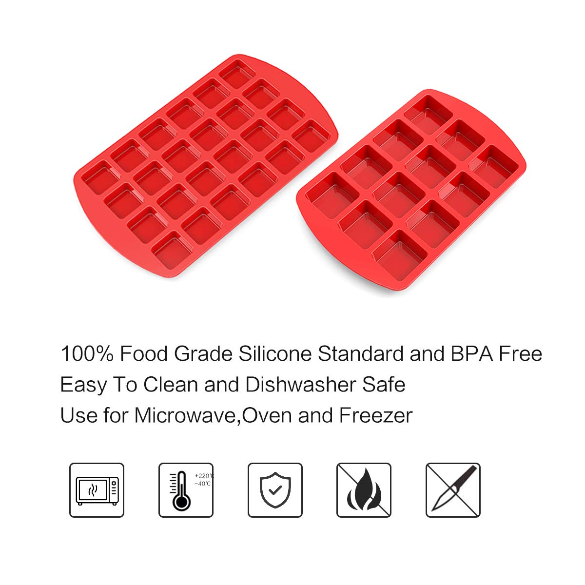 SILIVO Silicone Brownie Pan with Dividers(2 Pack) - 12+24-Cavity Brownie Baking Pan, Non-Stick Silicone Molds for Brownie Bites, Keto Fat Bombs, Fudges and Chocolates