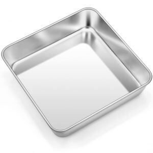 teamfar 8 inch square baking pan, square cake brownie pan stainless steel for wedding christmas party, healthy & non toxic, sturdy & brushed surface, dishwasher safe