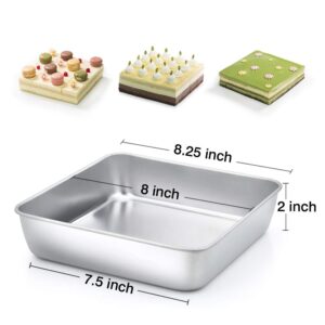 TeamFar 8 Inch Square Baking Pan, Square Cake Brownie Pan Stainless Steel for Wedding Christmas Party, Healthy & Non Toxic, Sturdy & Brushed Surface, Dishwasher Safe