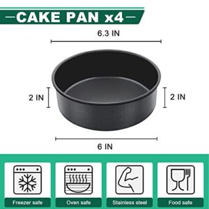 E-far 6 Inch Cake Pan, 4-Piece Nonstick Round Cake Baking Pans for Wedding, Birthday, Layer Cake, Stainless Steel Core & Non-Toxic Coating, 2 Inch Deep