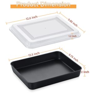 E-far Baking Pan with Lid, 9.75 x 12.5 x 2 Inch Nonstick Rectangle Cake Pans with Covers, 2 Sheet Pans Bakeware and 2 Lids for Brownies Cakes, Non-toxic & Stainless Steel Core, 2 Inch Deep