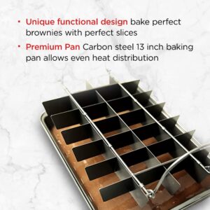 Elbee Home Professional Brownie Baking Pan, Includes Browny Divider for Perfectly Cut Brownies Every Time, Durable Carbon Steel, 13 Inch, Non Stick, Easy Clean