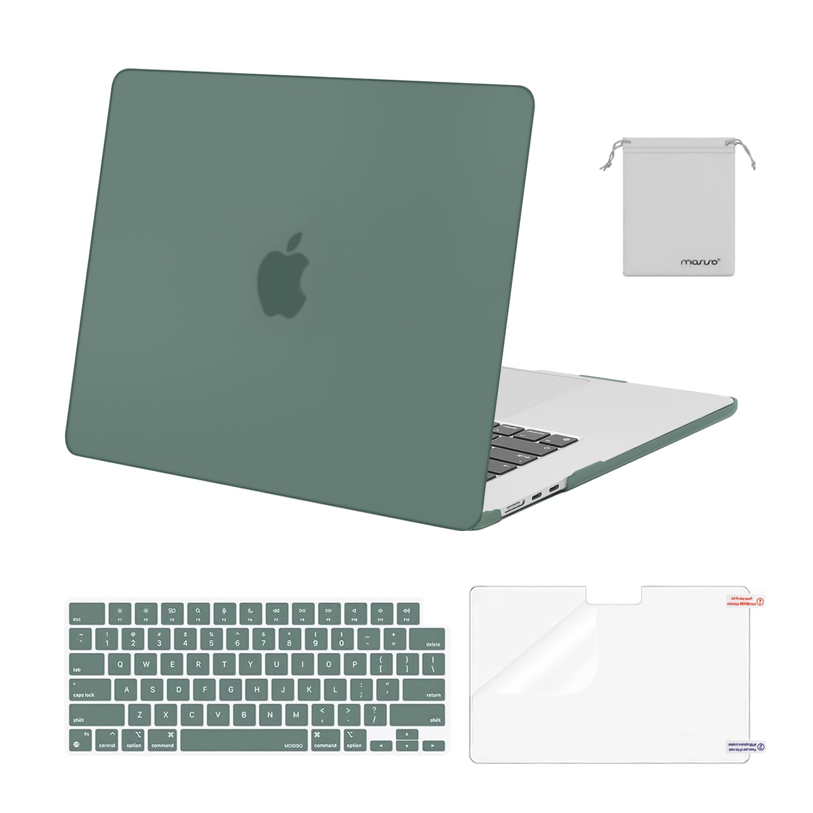 MOSISO Compatible with MacBook Air 15 inch Case 2023 2024 Release M3 A3114 M2 A2941 with Liquid Retina Display&Touch ID, Plastic Hard Shell&Keyboard Cover&Screen Protector&Storage Bag, Emerald Green