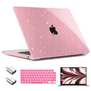 camplala compatible with macbook air 15 inch case 2024 2023 release m3 a3114 m2 a2941, hard shell cover & keyboard cover & screen protector & otg adapter for macbook air 15, sparkly pink