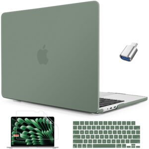 mektron case for macbook air 15 inch 2024 m3 a3114 /2023 m2 a2941 case with 15.3" liquid retina display & touch id cover, plastic hard shell with screen protector, matte midnight green