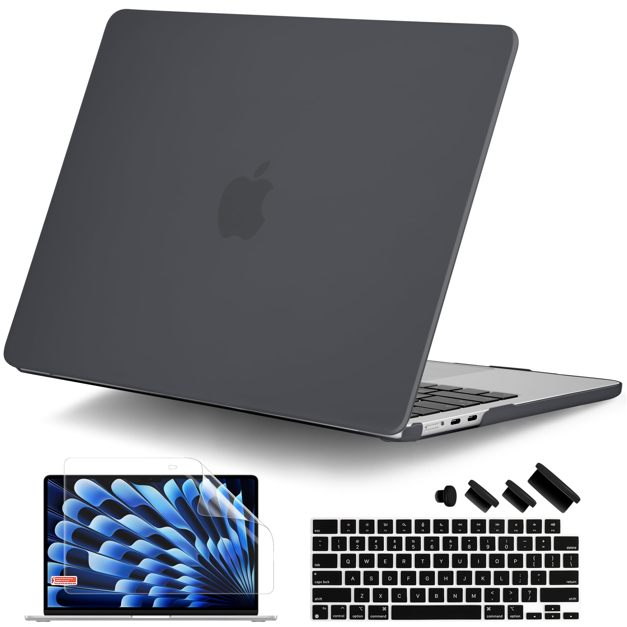 DONGKE Compatible with M3 MacBook Air 15 Inch 2024 2023 Case Model A3114 A2941 M2 with Liquid Retina Display & Touch ID, Protective Plastic Hard Shell Cover with Keyboard cover - Matte Black