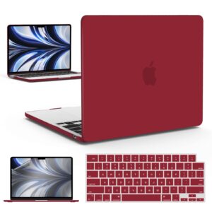 ibenzer compatible with new 2024 2023 macbook air 15 inch case m3 a3114 m2 a2941, hard shell case & keyboardcover & screenfilm for mac air 15.3" retina display & touch id, wine red, at15-wr+2