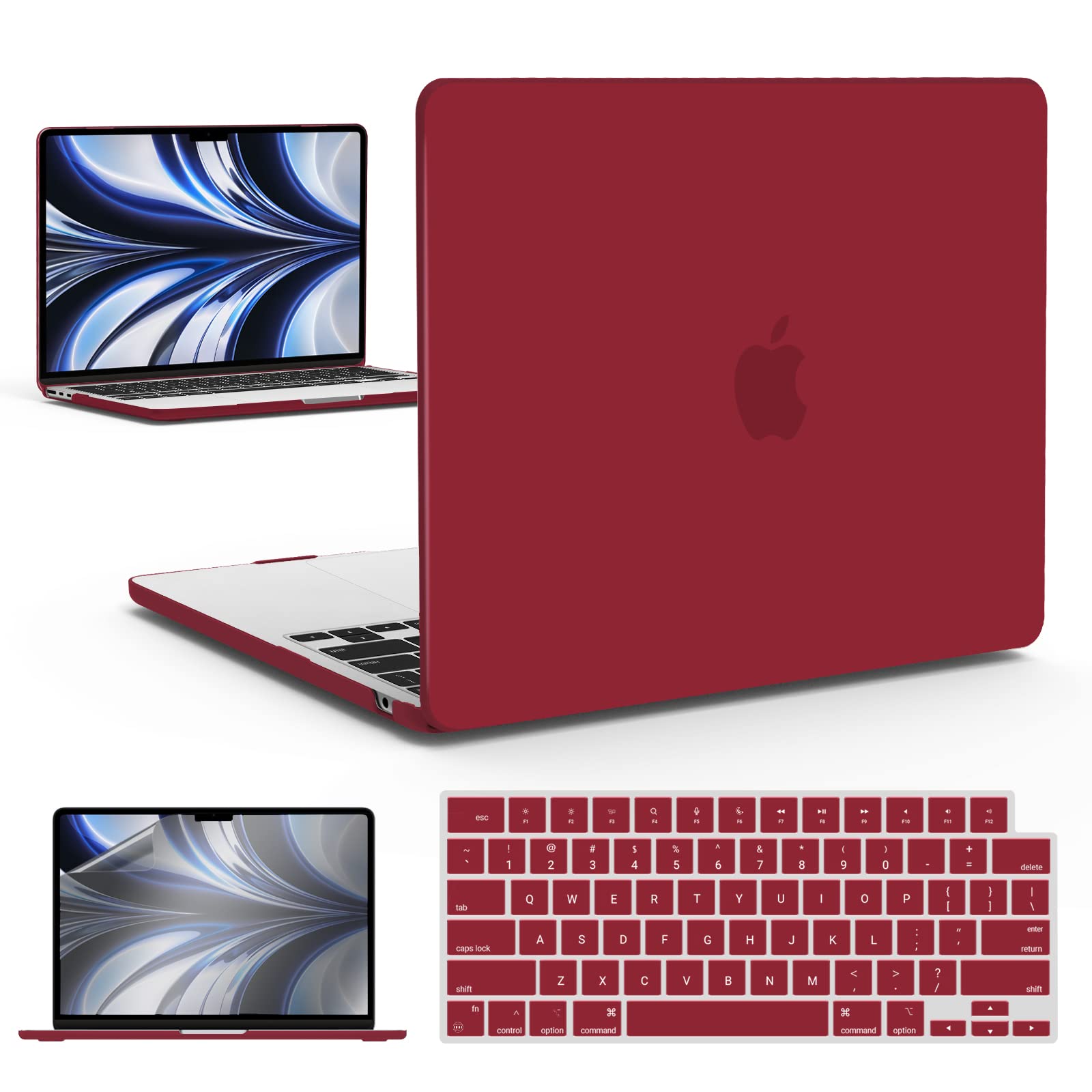 IBENZER Compatible with New 2024 2023 MacBook Air 15 inch Case M3 A3114 M2 A2941, Hard Shell Case & KeyboardCover & ScreenFilm for Mac Air 15.3" Retina Display & Touch ID, Wine Red, AT15-WR+2