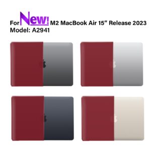 IBENZER Compatible with New 2024 2023 MacBook Air 15 inch Case M3 A3114 M2 A2941, Hard Shell Case & KeyboardCover & ScreenFilm for Mac Air 15.3" Retina Display & Touch ID, Wine Red, AT15-WR+2