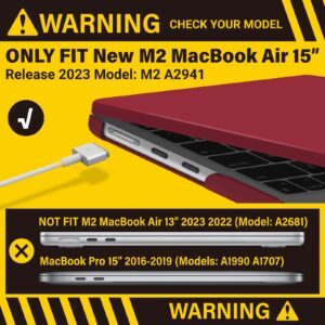 IBENZER Compatible with New 2024 2023 MacBook Air 15 inch Case M3 A3114 M2 A2941, Hard Shell Case & KeyboardCover & ScreenFilm for Mac Air 15.3" Retina Display & Touch ID, Wine Red, AT15-WR+2