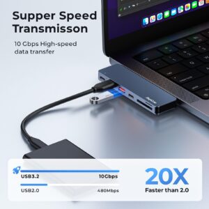 RayCue USB C Adapter for MacBook Pro/Air M1 M2 2023 2022 2021 13" 15" 16", 6 in 2 MacBook Pro Accessories with 10Gbps 2*USB 3.2, 10Gbps USB C Data Transfer, SD/TF Card Reader, and Thunderbolt 3 Port