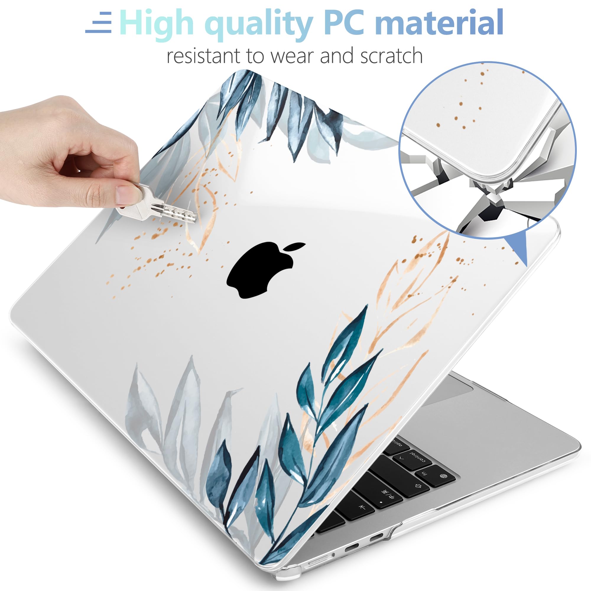 MEEgoodo for M3 MacBook Air 15 inch Case 2024 2023,Clear Case Fit Model A3114 A2941 with M3/M2, Laptop Hard Shell with Keyboard Cover & Camera Cover & OTG Adapter for 15.3-inch, Blue Watercolor Nature