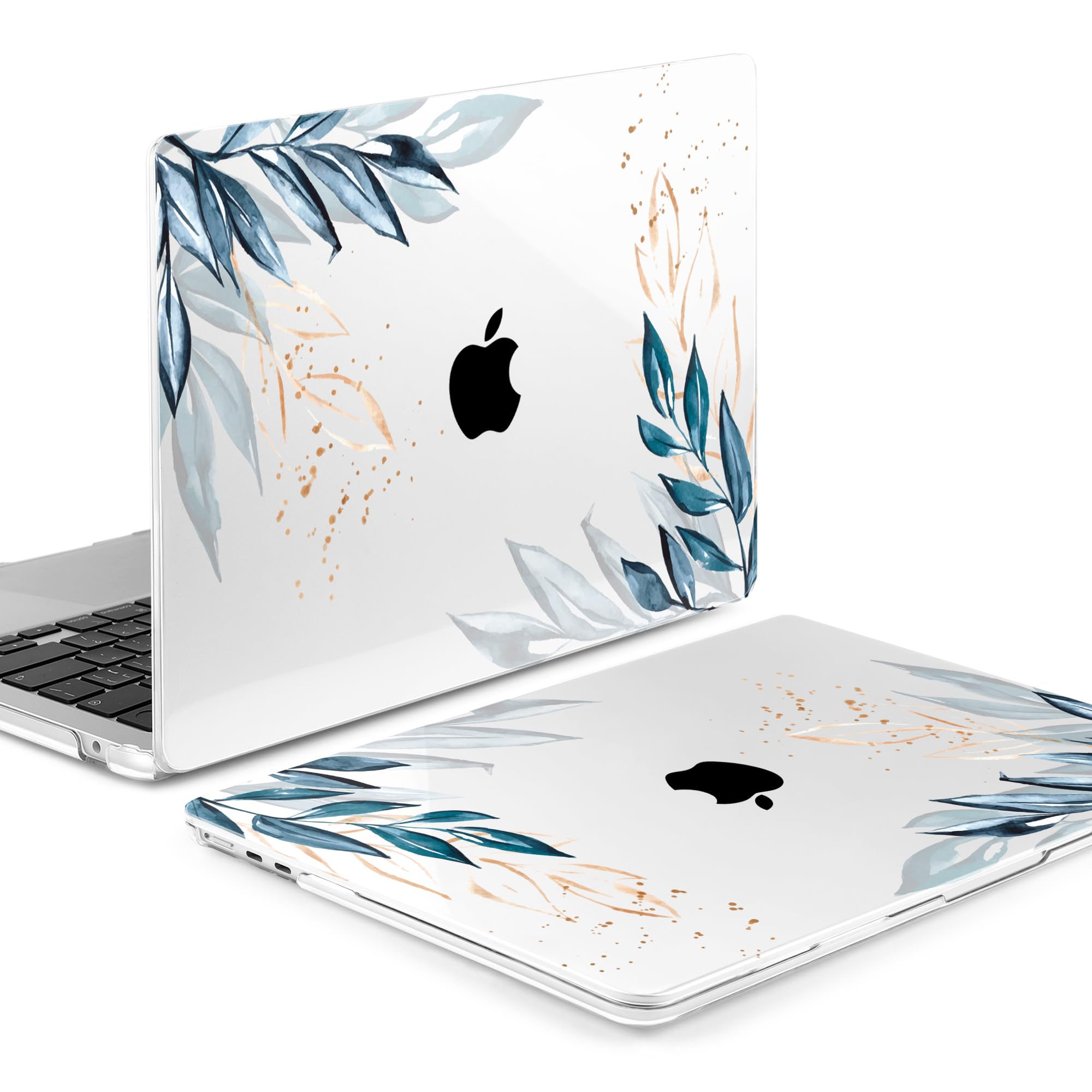 MEEgoodo for M3 MacBook Air 15 inch Case 2024 2023,Clear Case Fit Model A3114 A2941 with M3/M2, Laptop Hard Shell with Keyboard Cover & Camera Cover & OTG Adapter for 15.3-inch, Blue Watercolor Nature