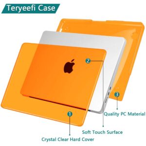 Teryeefi Case Cover for MacBook Air 15 inch [2023 2024 Release], Plastic Hard Shell with Keyboard Cover for MacBook Air 15.3" M2 M3 A2941 A3114 with Touch ID & Liquid Retina Display, Glossy Orange