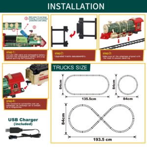 JUQU Train Set - Electric Train Toys w/Smoke, Light and Sounds, Toddler Train Sets for Boys 2-4 4-7 w/Steam Locomotive Engine,Carriages and Tracks, Christmas Train Gift for 3 4 5 6 7 8+ Year Old Kids