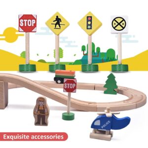 BetDEF Wooden Train Set,39 Pcs-with All-Wood Train Tracks with Double Sided Wooden Tracks and Color Box for 3+ Year Old Boys and Girls Toddler-Fits Thomas Brio Melissa and Doug… (39PC)