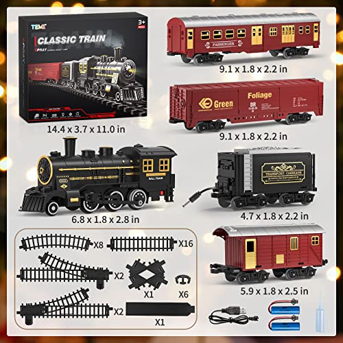 Locomoto Train Set - Electric Train Toys w/Smoke, Light &Sounds, Train Sets for Boys&Girls2-4-7 w/Locomotive, 2 Cars &14 Tracks, Christmas Toy Train Gifts for Kids Ages 8-14 & 3 Years Old Toddlers